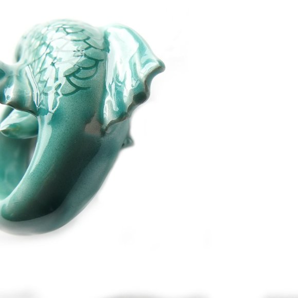 Pottery Barn Teal Ceramic Asian Carp Koi Fish Gold Fish Napkin Holders Set of 4 - Picture 7 of 7